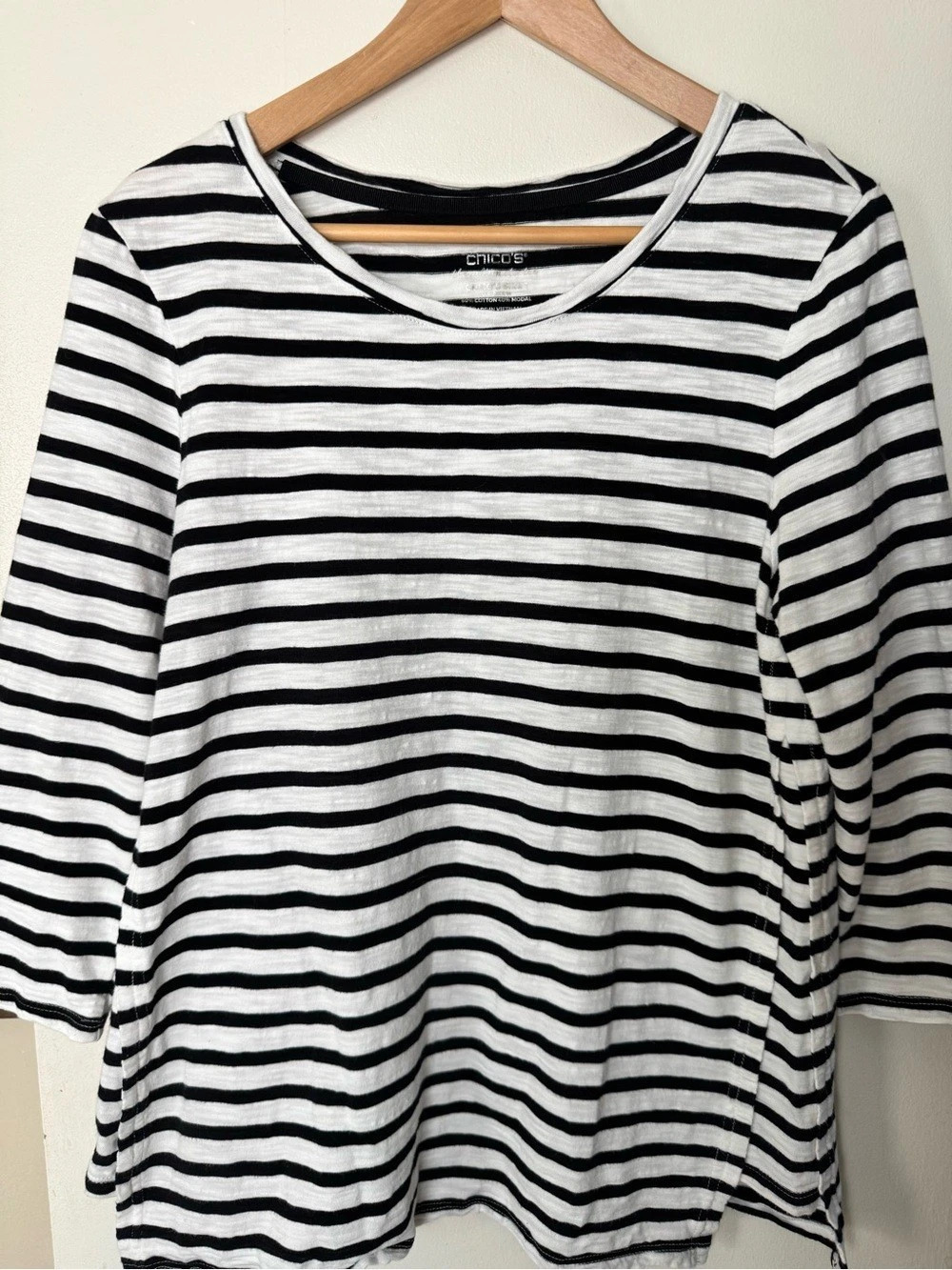 Chico's Striped Long Sleeve Top in Black & White Size Medium